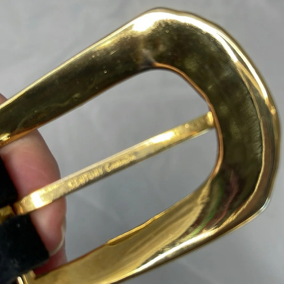 VINTAGE 90’s Century Canada Black Suede Belt Gold and Silver Tone Buckle M - Picture 4 of 9